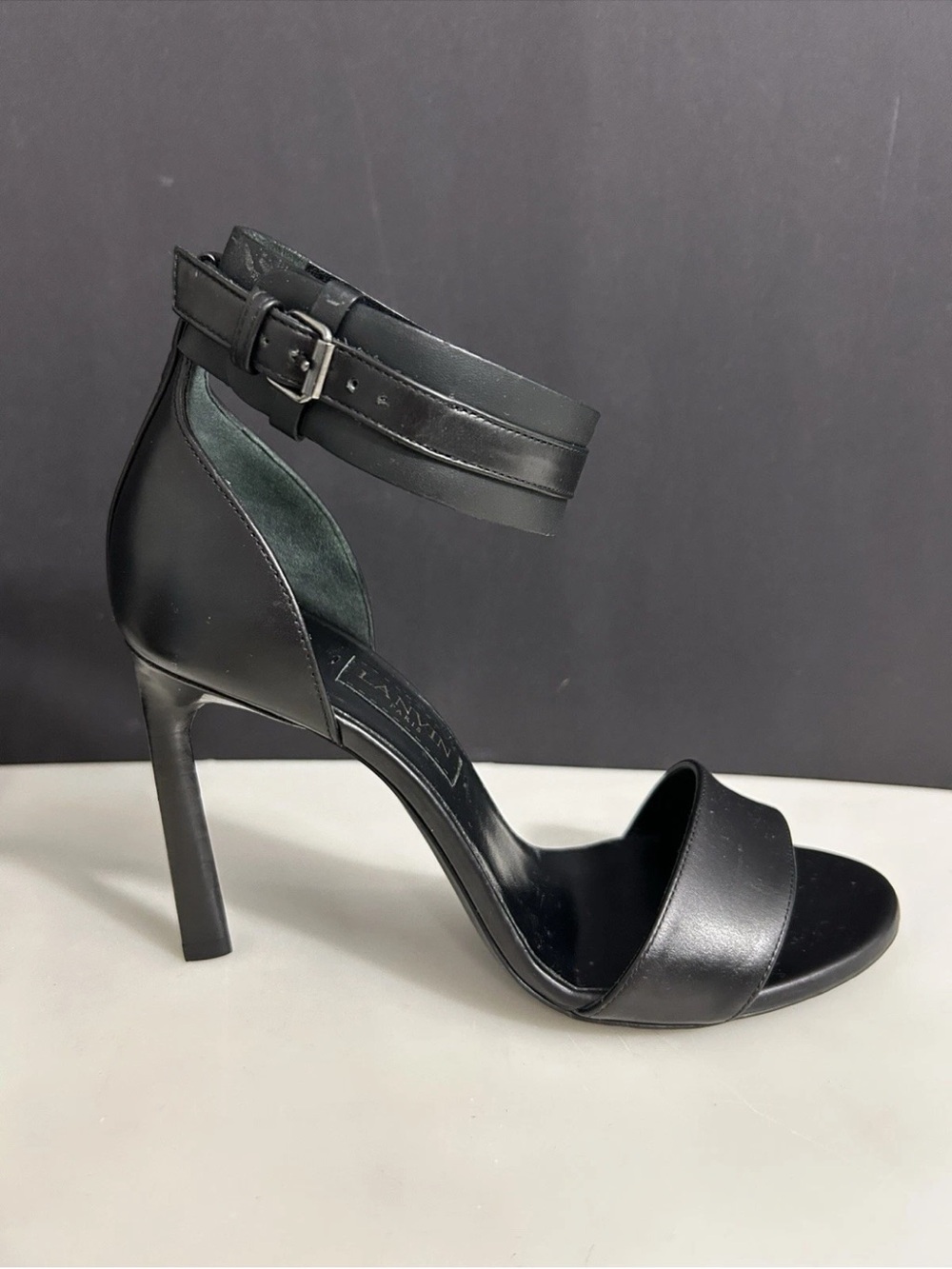 Lanvin Black Leather Double-Strap Stiletto Sandal